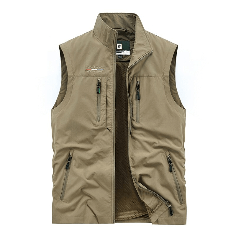 Men's quick-dry slim waistcoat, sleeveless, multi-pocket vest, perfect for casual style, nylon material, stand collar - SF1161